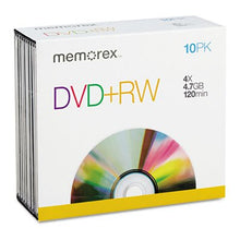 Load image into Gallery viewer, Memorex Dvd+rw Rewritable Disks 120 Min Of Video 4.7 Gb Boxed 10/Pack
