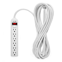 Digital Energy 6-Outlet Surge Protector Power Strip with 15 Foot Long Extension Cord, White, Flat Plug, ETL Listed/UL Standard