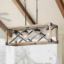 Load image into Gallery viewer, LALUZ Wood Kitchen Island Farmhouse Pendant Lighting Hanging Fixture for Dining Room, 4 Glass Globes, A02989
