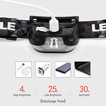 Load image into Gallery viewer, LED Rechargeable Headlamp Flashlights, Headlight with 5 Modes, Adjustable and Lightweight, Easy to Use, Perfect for Hands Free Running, Jogging, Camping, Hiking and More, USB Cable Included
