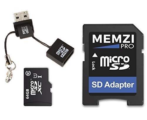 MEMZI PRO 64GB 90MB/s Class 10 Micro SDXC Memory Card with SD Adapter and USB Reader for Victure AC800 or Dragon Touch Vision 3 Action Cameras