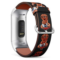Replacement Leather Strap Printing Wristbands Compatible with Fitbit Charge 3 / Charge 3 SE - Scary Cobra and Eyeball