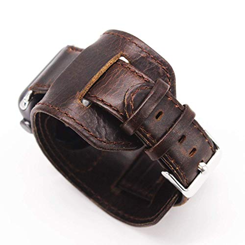 Cuff Bracelet Watch Band Retro Crazy Horse Leather Wristband Accessory Strap Compatible with 45mm 44mm 42mm Apple Watch SE/Series 7/6/5/4/3/2/1(Coffee Brown)