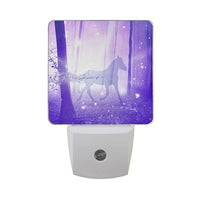Naanle Set of 2 Unicorn Fairy Woodland Magic Purple Forest Horse Auto Sensor LED Dusk to Dawn Night Light Plug in Indoor for Adults
