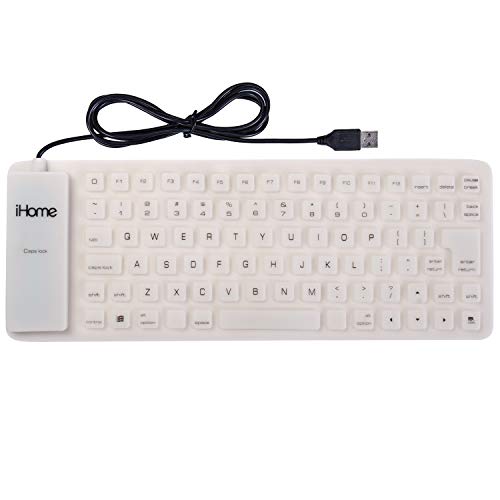 iHome Flexible Portable Travel USB Enabled Keyboard for Windows and Mac White