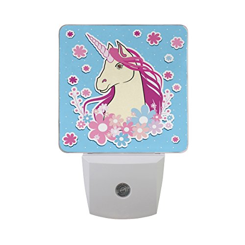 Naanle Set of 2 Magic Unicorn Polka Dot Floral Auto Sensor LED Dusk to Dawn Night Light Plug in Indoor for Adults