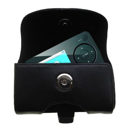 Gomadic Designer Black Leather Philips GoGear SA6087/37 Belt Carrying Case  Includes Optional Belt Loop and Removable Clip