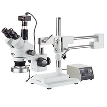 Load image into Gallery viewer, AmScope SM-4TZ-80M-5M Digital Professional Trinocular Stereo Zoom Microscope, WH10x Eyepieces, 3.5X-90X Magnification, 0.7X-4.5X Zoom Objective, 80-Bulb LED Ring Light with Rheostat, Double-Arm Boom S
