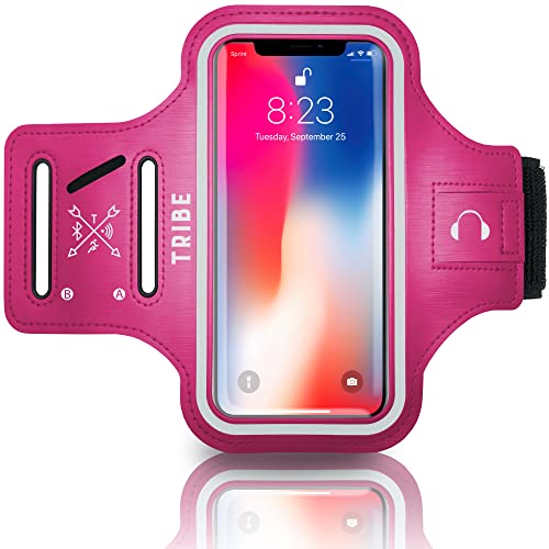 TRIBE Water Resistant Cell Phone Armband Case Running Holder for iPhone Pro Max Plus Mini SE (13/12/11/X/XS/XR/8/7/6/5) Galaxy S Ultra Plus Edge Note (21/20/10/9/8/7/6/5) Adjustable Strap & Key Pocket