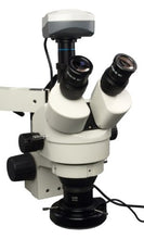 Load image into Gallery viewer, OMAX 3.5X-90X Digital Zoom Trinocular Dual-Bar Boom Stand Stereo Microscope with 9.0MP USB Camera and 144 LED Ring Light with Light Control Box
