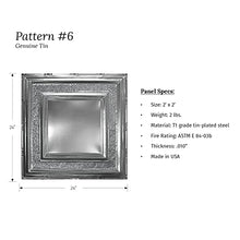 Load image into Gallery viewer, American Tin Ceilings [5-Pack Kit] Nail-Up Metal Tiles in Pattern #6 Nail-Up and Color Silver Washed White. 24&quot; x 24&quot; [20 sq ft] | Genuine Tin | Made in the USA |Model: n-p06-sww
