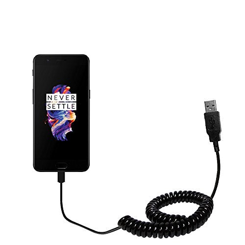 Coiled Power Hot Sync USB Cable suitable for the OnePlus 5 with both data and charge features - Uses Gomadic TipExchange Technology