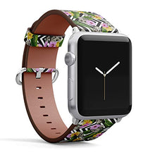 Load image into Gallery viewer, S-Type iWatch Leather Strap Printing Wristbands for Apple Watch 4/3/2/1 Sport Series (42mm) - Skull with Exotic Flowers Pattern
