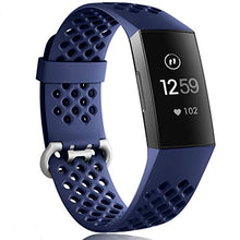 Load image into Gallery viewer, Wepro Bands Replacement Compatible Fitbit Charge 3 for Women Men Small, Waterproof Breathable Holes Watch Sport Strap Accessories for Fitbit Charge 3 SE Fitness Tracker, Navy Blue
