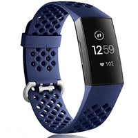 Wepro Bands Replacement Compatible Fitbit Charge 3 for Women Men Small, Waterproof Breathable Holes Watch Sport Strap Accessories for Fitbit Charge 3 SE Fitness Tracker, Navy Blue