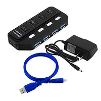 4 Ports USB 3.0 Hub 5Gbps High Speed Portable Multi Port Portable Light Weight USB HUB with Individual Switches/ 5V 2A Power Adapter USB Expander for PC Laptop Computer