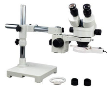 Load image into Gallery viewer, OMAX 7X-45X Zoom Binocular Single-Bar Boom Stand Stereo Microscope with Fluorescent Ring Light
