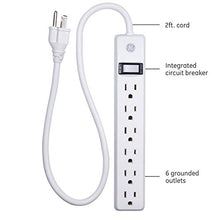 Load image into Gallery viewer, GE 2-Pack 6-Outlet Power Strip, 2ft Cord, Wall Mount, Integrated Circuit Breaker, 14AWG, UL Listed, White, 14087
