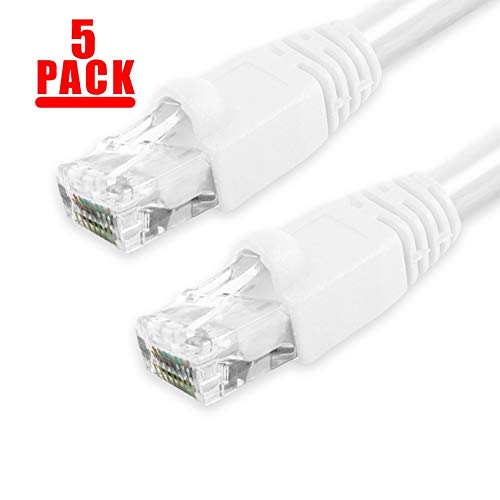 GRANDMAX CAT6A 10' FT White RJ45, 550MHz, UTP Ethernet Network Patch Cable Snagless/Molded Bubble Boot, 5 Pack