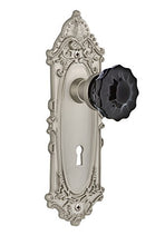 Load image into Gallery viewer, Nostalgic Warehouse 727520 Victorian Plate Interior Mortise Crystal Black Glass Door Knob in Satin Nickel, 2.25
