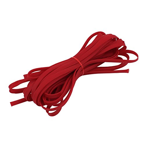 Aexit 8mm Dia Tube Fittings Tight Braided PET Expandable Sleeving Cable Wire Wrap Sheath Microbore Tubing Connectors Red 10M