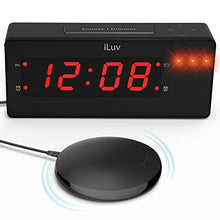 Load image into Gallery viewer, iLuv Time Shaker Wow Vibrating Bed Shaker Alarm Clock for Heavy Deep Sleepers, LED Display, Super Loud Panic Alert, Flashing Red Alert Light, Multiple Vibration Levels, Dual Alarm, USB Charging Port
