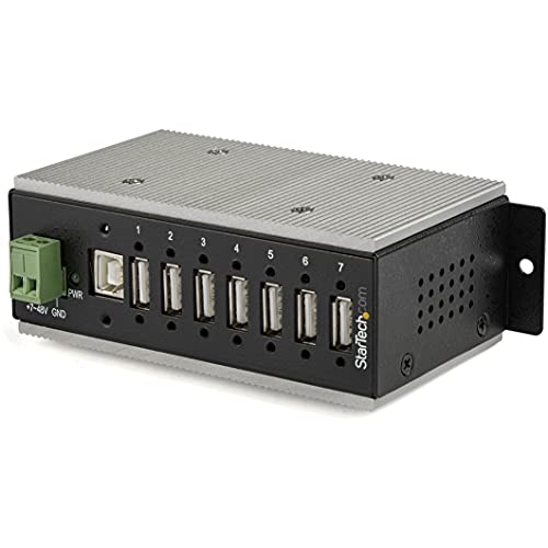 StarTech.com 7 Port USB 2.0 Hub - Metal Industrial USB-A Hub with ESD & Surge Protection - Extended Operating Temp -40 to 185F - Din Rail/Wall/Desk Mountable - USB Expander Hub (HB20A7AME)