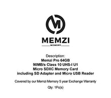Load image into Gallery viewer, MEMZI PRO 64GB 90MB/s Class 10 Micro SDXC Memory Card with SD Adapter and USB Reader for Victure AC800 or Dragon Touch Vision 3 Action Cameras
