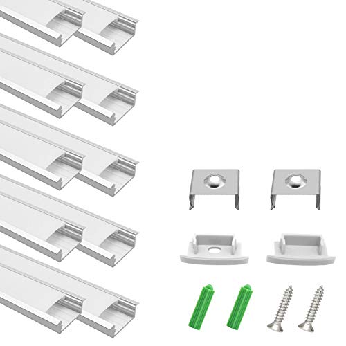 LightingWill 25-Pack U-Shape LED Aluminum Channel 6.56ft/2M Anodized Sliver Track for <20mm Width SMD3528 5050 LED Strips Installation with Oyster White Cover, End Caps and Mounting Clips U03S25