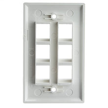 Load image into Gallery viewer, CableWholesale Keystone Wall Plate 6 Port, White (Cat5e, Cat6, Coax (Video), Aux (Cat6 for Data, IP Phone, POTS or Other), Single Gang
