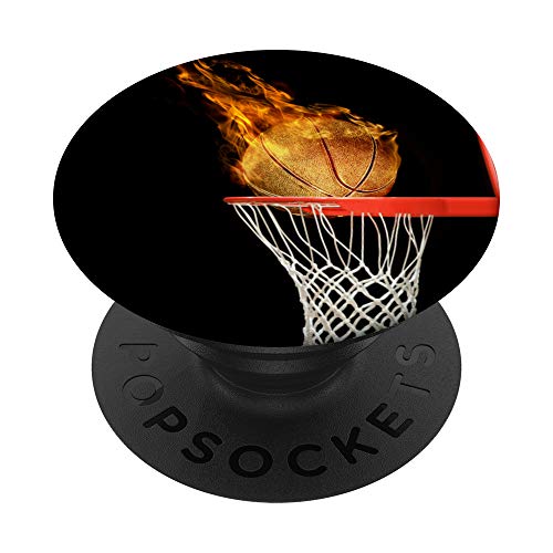 Hoop Swish Basketball On Fire On Black Background PopSockets PopGrip: Swappable Grip for Phones & Tablets