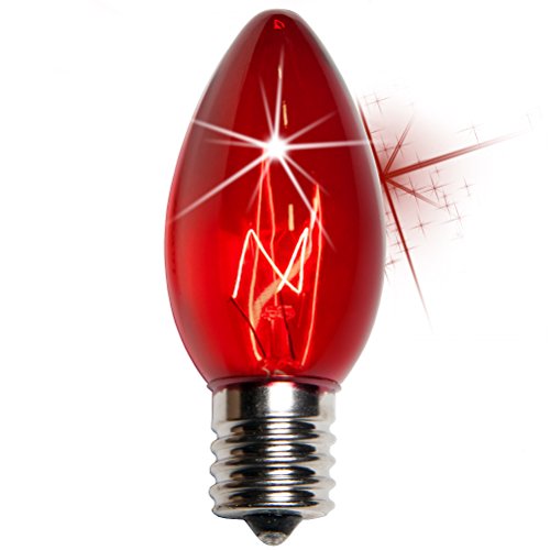 C9 Twinkle Triple Dipped Transparent Red, 7 Watt - 25 Light Bulbs