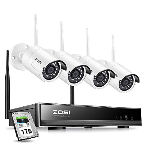 ZOSI Wireless Security Cameras System,H.265+ 8CH 1080P HD Network IP NVR with 1TB Hard Drive and 4pcs 2.0MP 1080P HD Wireless Weatherproof Indoor Outdoor IP Surveillance Cameras with 65ft Night Vision