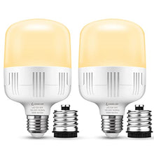 Load image into Gallery viewer, LOHAS E26 LED Light Bulbs 250-300W Equivalent, High Watt LED Shop Light Bulb 3000K Warm Light, 3400LM E26 Base Bulbs w/ E39 Adapter for Restaurant Garage, 2 Packs
