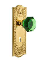 Load image into Gallery viewer, Nostalgic Warehouse 725608 Meadows Plate with Keyhole Privacy Waldorf Emerald Door Knob in Polished Brass, 2.75
