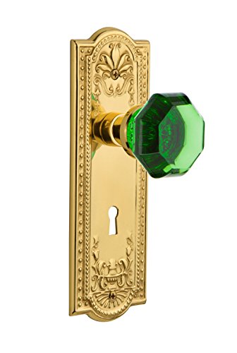 Nostalgic Warehouse 725608 Meadows Plate with Keyhole Privacy Waldorf Emerald Door Knob in Polished Brass, 2.75