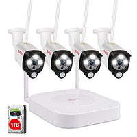 [3MP&2 Way Audio&Expandable] Tonton Security Camera System Wireless,8CH 5MP NVR Recorder with 1TB HDD and 4PCS 3MP Outdoor Bullet Wireless IP Cameras with PIR Sensor,Floodlight,Plug and Play(White)