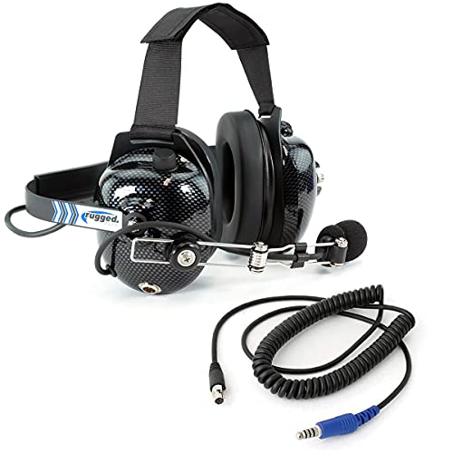 Rugged Carbon Fiber Behind The Head Headset and Adaptor Cable for Intercoms  Features 5-Pin to Off Road Coil Cord and Volume Control Knob 3.5mm Input Jack