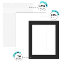 Load image into Gallery viewer, Pack of 25 11x14 Black Picture Mats Mattes with White Core Bevel Cut for 8x10 Photo +Backing +Bags
