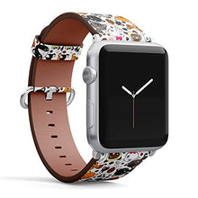 Load image into Gallery viewer, Compatible with Small Apple Watch 38mm, 40mm, 41mm (All Series) Leather Watch Wrist Band Strap Bracelet with Adapters (Black Cat White)
