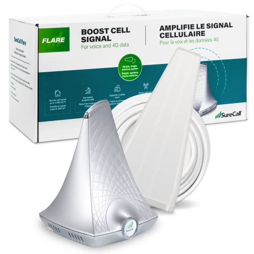 SureCall Flare 3.0 Cell Signal Booster for Home & Office up to 3500 sq ft, Boosts 5G/4G LTE, Yagi Outdoor Antenna, Multi-User All Carrier, Verizon AT&T Sprint T-Mobile, FCC Approved, USA Company
