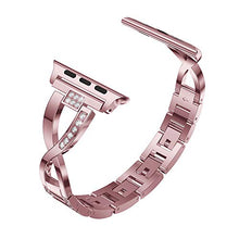 Load image into Gallery viewer, Yolovie Stainless Steel Band Compatible for Apple Watch Bands 40mm 38mm Women Rhinestone Bling Wristband Metal Bracelet Sport Strap with Removal Links for iWatch Series 5 4 3 2 1 - Pink

