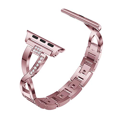 Yolovie Stainless Steel Band Compatible for Apple Watch Bands 40mm 38mm Women Rhinestone Bling Wristband Metal Bracelet Sport Strap with Removal Links for iWatch Series 5 4 3 2 1 - Pink
