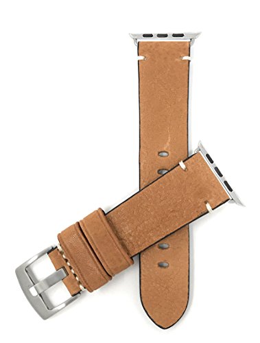 Bandini Replacement Watch Band for Apple Watch 38mm/40mm, Tan, Vintage, Leather, Minimal Stitch, Fits Series 6, 5, 4, 3, 2, 1