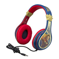 eKids Captain Marvel Kids Headphones, Adjustable Headband, Stereo Sound, 3.5Mm Jack, Wired Headphones for Kids, Tangle-Free, Volume Control, Childrens Headphones Over Ear for School Home, Travel