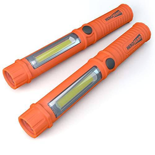 2 x HeroBeam Car Emergency Flashlight - Super Bright LED Flashlight/Worklight with Attachment Magnet and Clothing Clip - A Glovebox Essential for Auto Emergencies at Night - (TWIN PACK)