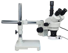 Load image into Gallery viewer, OMAX 3.5X-90X Digital Zoom Trinocular Single-Bar Boom Stand Stereo Microscope with 54 LED Ring Light and USB Digital Camera
