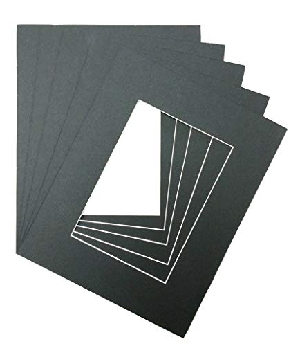 Pack of 5 16x20 Black Picture Mats with White Core, for 12x16 Pictures