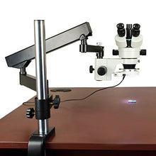 Load image into Gallery viewer, OMAX 3.5X-90X Zoom Articulating Arm Trinocular Stereo Microscope with Vertical Post and 54 LED Ring Light
