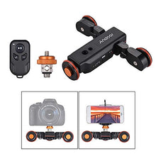 Load image into Gallery viewer, Andoer 3-Wheels Wirelesss Camera Video Auto Dolly, Motorized Electric Track Rail Slider Dolly Car with Remote Control, 3 Speed Adjustable Dolly Track Slider for DSLR Camera Camcorder Gopro Smartphones

